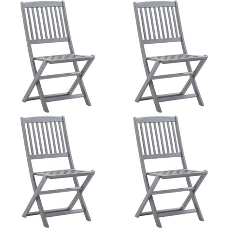 Outdoor Chair  Set of 4  Grey  Solid Acacia wood  Medium  Foldable vidaXL