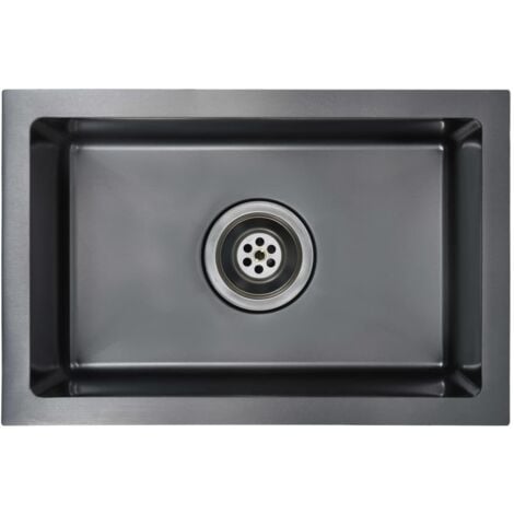 vidaXL Handmade Kitchen Sink with Strainer Black Stainless Steel - Black