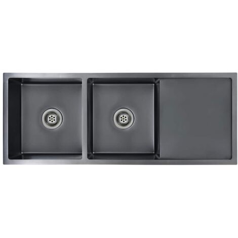 Handmade Kitchen Sink Black Stainless Steel vidaXL