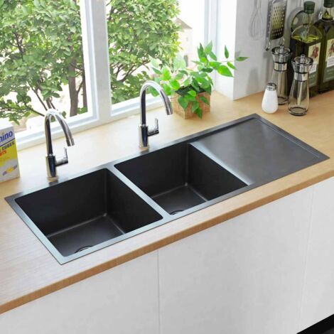 Handmade Kitchen Sink Black Stainless Steel vidaXL