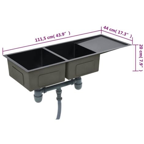 Handmade Kitchen Sink Black Stainless Steel vidaXL