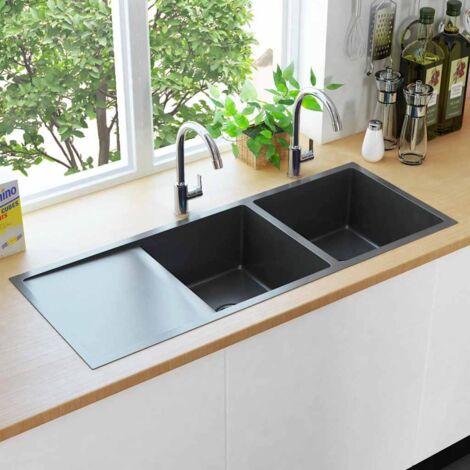 Handmade Kitchen Sink Black Stainless Steel vidaXL