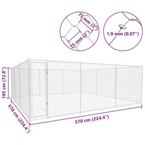 Outdoor Dog Kennel Galvanised Steel 570x570x185 cm vidaXL