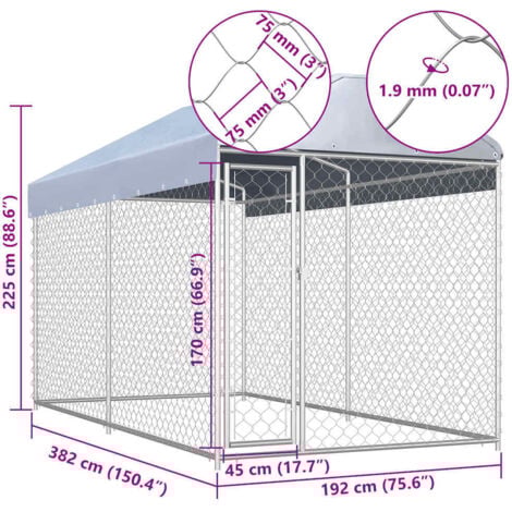 Outdoor Dog Kennel with Canopy Top 382x192x225 cm vidaXL
