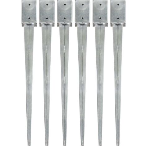 Ground Spikes 6 pcs Silver 9x9x90 cm Galvanised Steel vidaXL