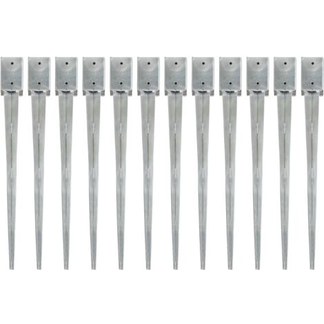 Ground Spikes 12 pcs Silver 9x9x90 cm Galvanised Steel vidaXL
