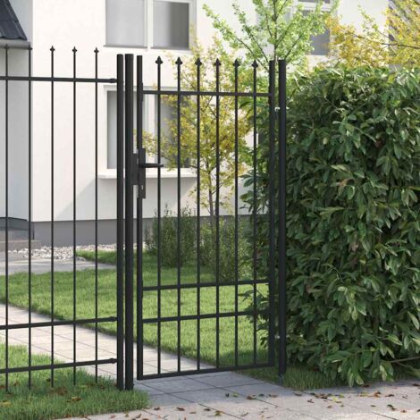 Fence Gate Single Door with Spike Top Steel 1x1.75 m Black vidaXL
