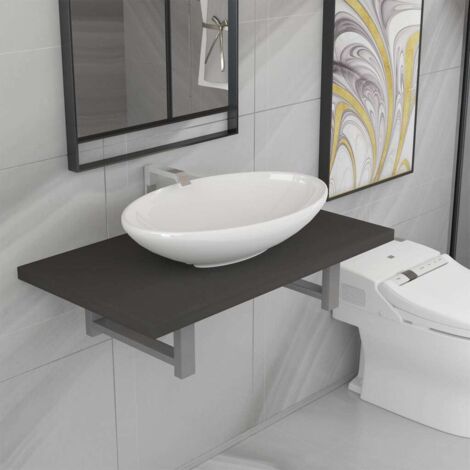 Two Piece Bathroom Furniture Set Ceramic Grey vidaXL