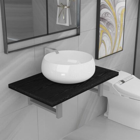 vidaXL Two Piece Bathroom Furniture Set Ceramic Black