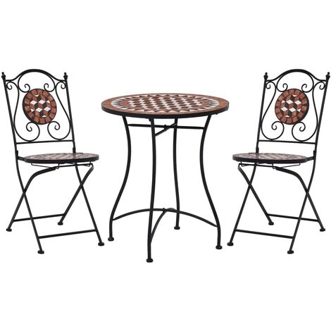 Mosaic Bistro Set  Terracotta  Powder-coated iron, ceramic tile vidaXL
