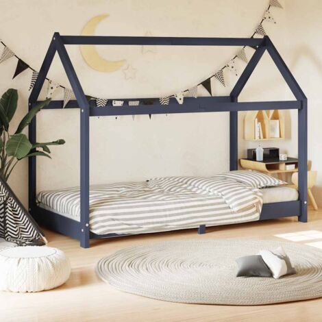 Kids Bed Frame Grey Solid Pine Wood 70x140 cm vidaXL