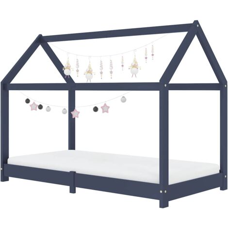 Kids Bed Frame Grey Solid Pine Wood 80x160 cm vidaXL