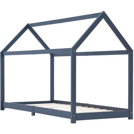 Kids Bed Frame Grey Solid Pine Wood 90x200 cm vidaXL