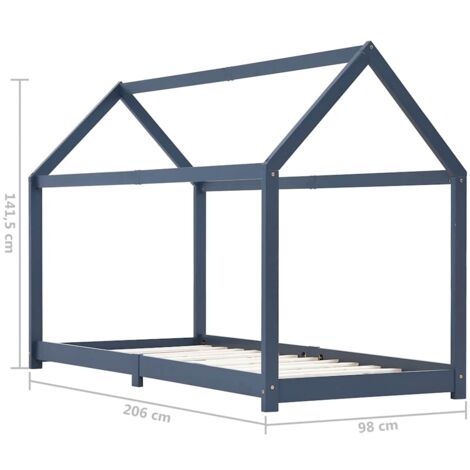 Kids Bed Frame Grey Solid Pine Wood 90x200 cm vidaXL