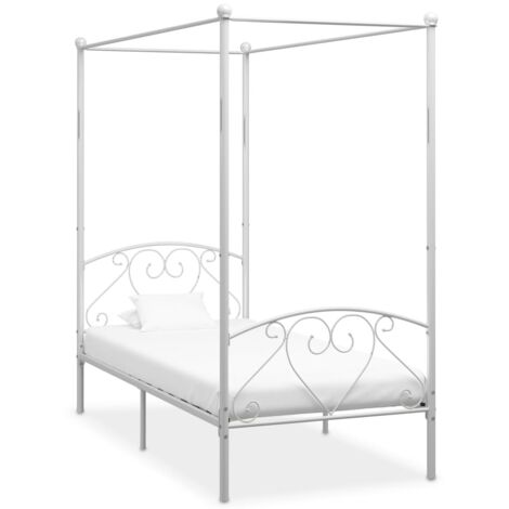 Vidaxl Canopy Bed Frame White Metal, White Twin Four Poster Bed Frame