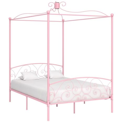Bed Frame Pink Metal, Plywood Double Classic/Traditional vidaXL (1/5)