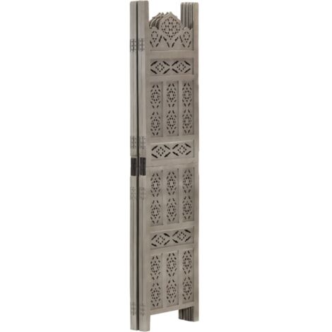 Hand carved 4-Panel Room Divider Grey 160x165 cm Solid Mango Wood vidaXL
