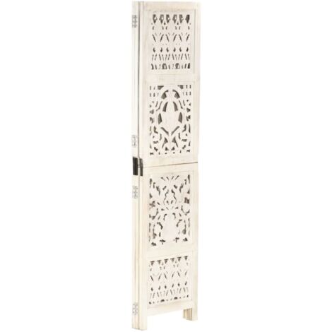 Hand carved 3-Panel Room Divider White 120x165 cm Solid Mango Wood vidaXL