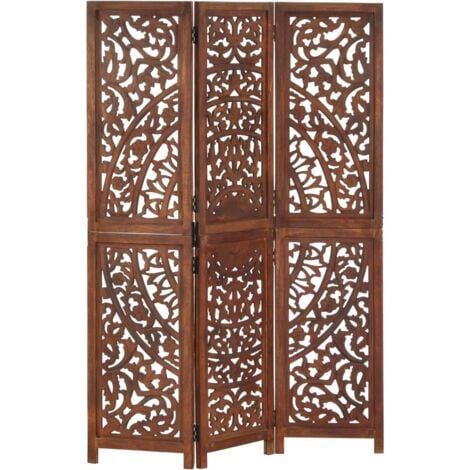 Hand carved 3-Panel Room Divider Brown 120x165 cm Solid Mango Wood vidaXL