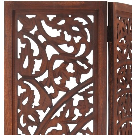 Hand carved 3-Panel Room Divider Brown 120x165 cm Solid Mango Wood vidaXL