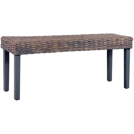 Bench 110 cm Grey Natural Kubu Rattan and Solid Mahogany Wood vidaXL