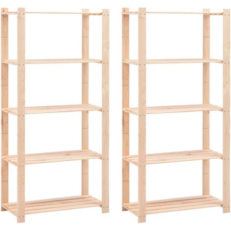 5-Tier Storage Racks 2 pcs 80x38x170 cm Solid Pinewood 250 kg vidaXL