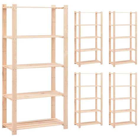 5-Tier Storage Racks 5 pcs 80x38x170 cm Solid Pinewood 250 kg vidaXL