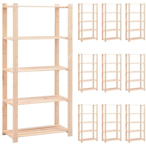 5-Tier Storage Racks 10 pcs 80x38x170 cm Solid Pinewood 250 kg vidaXL