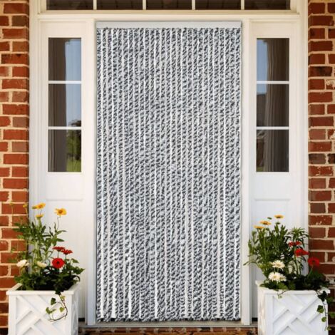 Fly Curtain Grey and Black and White 118x220 cm Chenille vidaXL