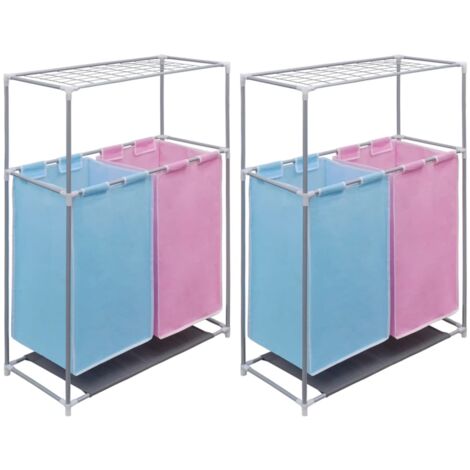 2-Section Laundry Sorter Hampers 2 pcs with a Top Shelf for Drying vidaXL