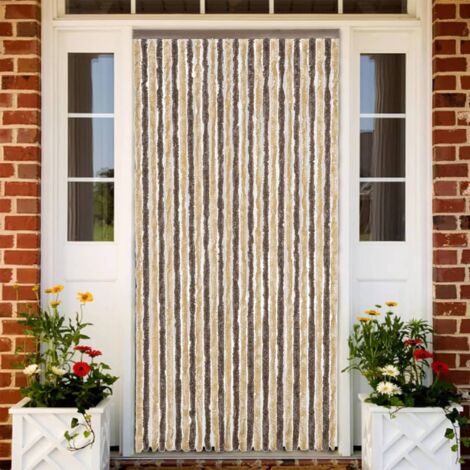 Fly Curtain Dark Brown and Beige 118x220 cm Chenille vidaXL