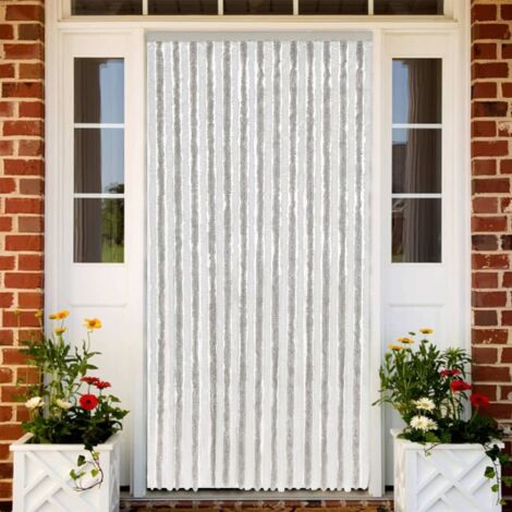 Fly Curtain Light Grey and White 118x220 cm Chenille vidaXL