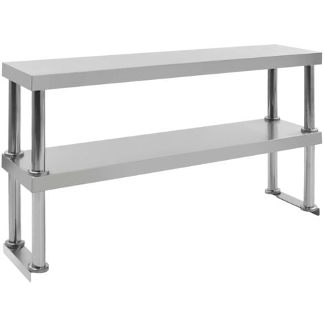2-Tier Work Table Overshelf 120x30x65 cm Stainless Steel vidaXL