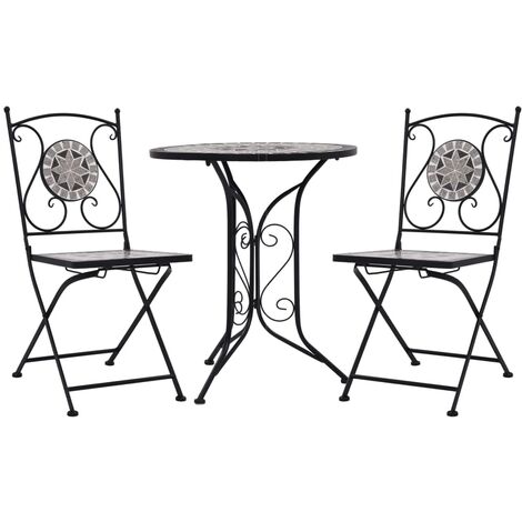 Mosaic Bistro Set Grey and Black Powder-coated iron and ceramic vidaXL