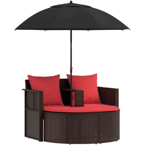 Garden Sofa Brown and Red 168 x 168 x 180 cm Poly Rattan vidaXL (1/5)