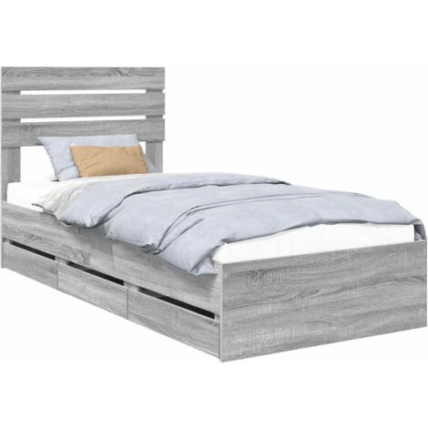 Bed Frame with Drawer Grey Sonoma 100 x 200 cm Engineer Wood vidaXL (1/5)