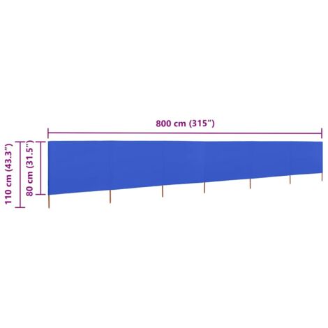 6-panel Wind Screen Fabric 800x80 cm Azure Blue vidaXL