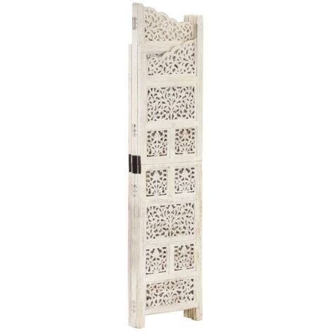 Hand carved 4-Panel Room Divider White 160x165 cm Solid Mango Wood vidaXL