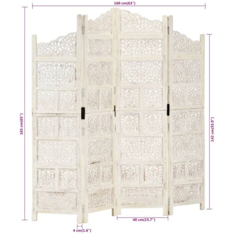 Hand carved 4-Panel Room Divider White 160x165 cm Solid Mango Wood vidaXL