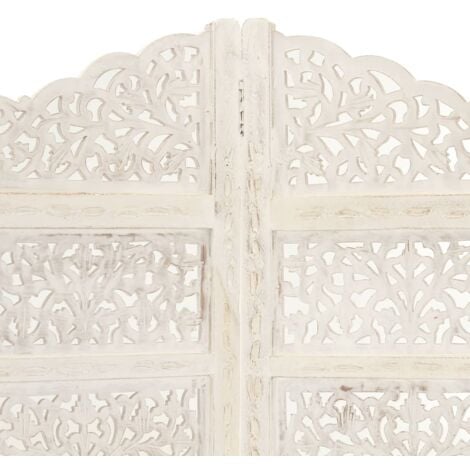 Hand carved 4-Panel Room Divider White 160x165 cm Solid Mango Wood vidaXL