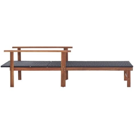 Sun Lounger Poly Rattan and Solid Acacia Wood Black vidaXL