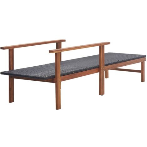 Sun Lounger Poly Rattan and Solid Acacia Wood Black vidaXL