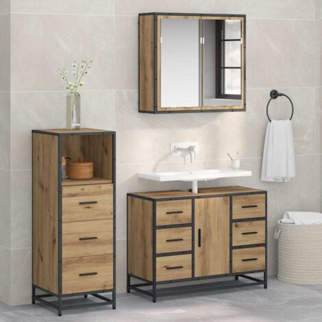 Bathroom Furniture Set 3 pcs Artisan oak Engineered wood vidaXL (1/5)