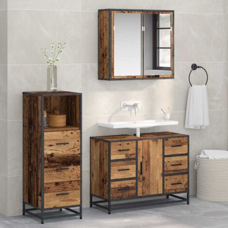 Bathroom Furniture Set with Door 3 pcs Old wood 80 x 33 x 60 cm vidaXL (1/5)