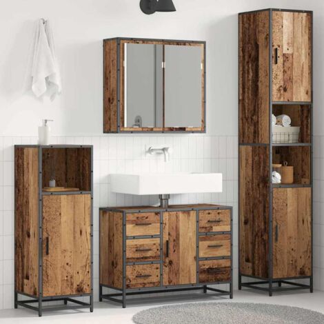 Bathroom Furniture Set with Door 3 pcs Old wood 80 x 33 x 60 cm vidaXL (1/5)