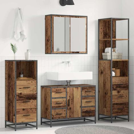 Bathroom Furniture Set with Door 3 pcs Old Wood Engineered Wood vidaXL (1/5)