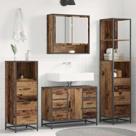 Bathroom Furniture Set with Door 4 pcs Old Wood Engineered Wood vidaXL (1/5)
