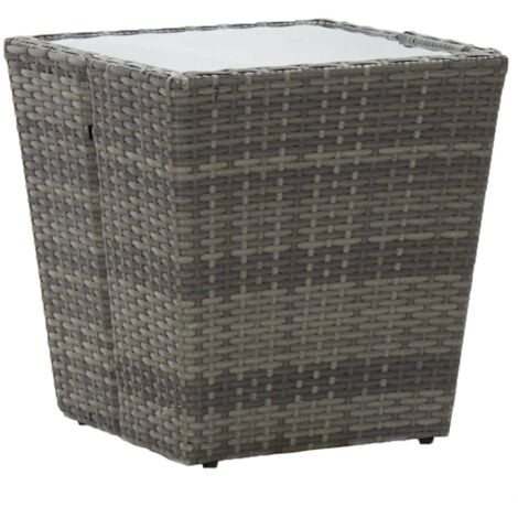 Tea Table Grey 41.5x41.5x43 cm Poly Rattan and Tempered Glass vidaXL
