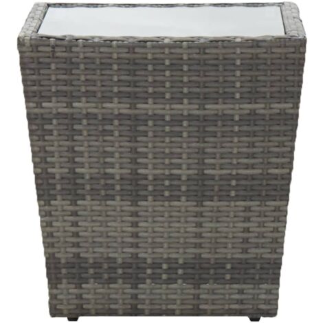 Tea Table Grey 41.5x41.5x43 cm Poly Rattan and Tempered Glass vidaXL