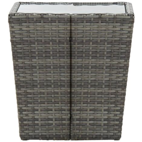 Tea Table Grey 41.5x41.5x43 cm Poly Rattan and Tempered Glass vidaXL
